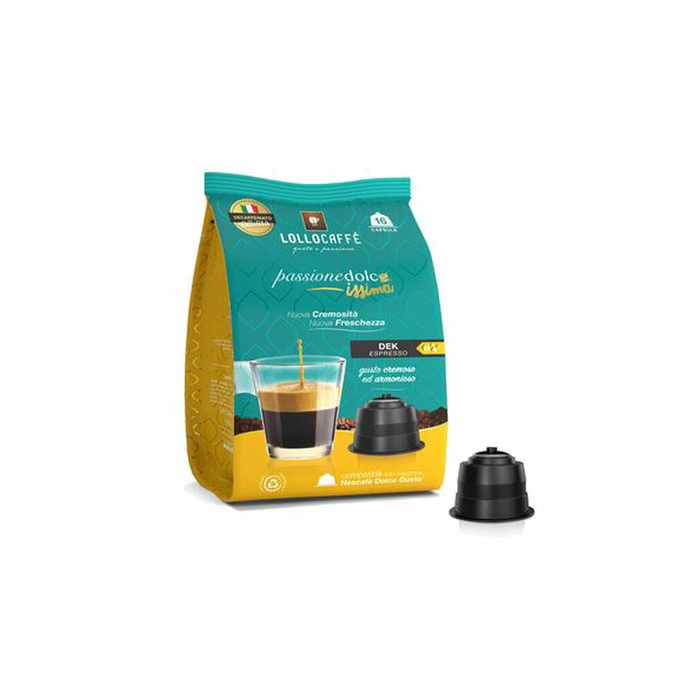 Lollocaffè Kaffeekapseln Dekaf, kompatibel mit Nescafé Dolce Gusto, 16 Kapseln