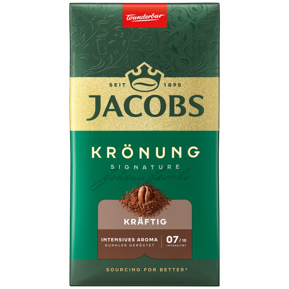 Jacobs Krönung Kräftig, gemahlener Röstkaffee, Filterkaffee, Kaffee, Vollmundig und Intensiv, 500 g