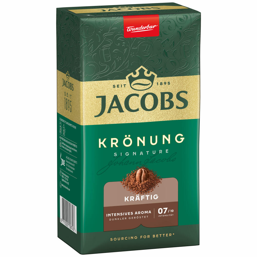 Jacobs Krönung Kräftig, gemahlener Röstkaffee, Filterkaffee, Kaffee, Vollmundig und Intensiv, 500 g