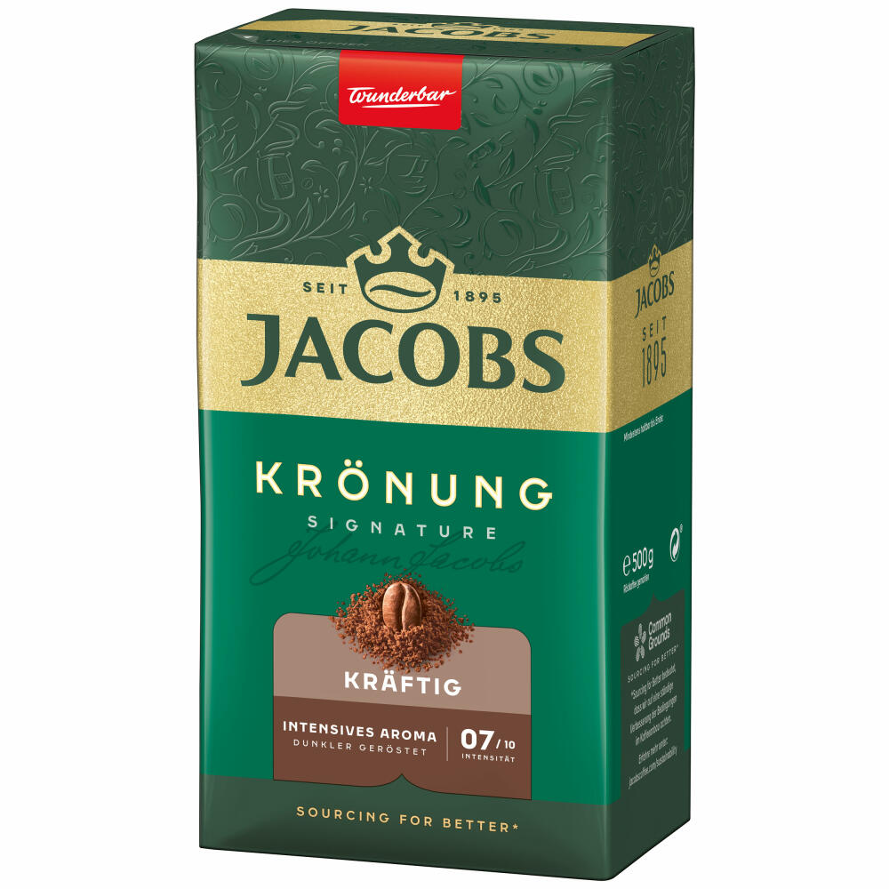 Jacobs Krönung Kräftig, gemahlener Röstkaffee, Filterkaffee, Kaffee, Vollmundig und Intensiv, 500 g