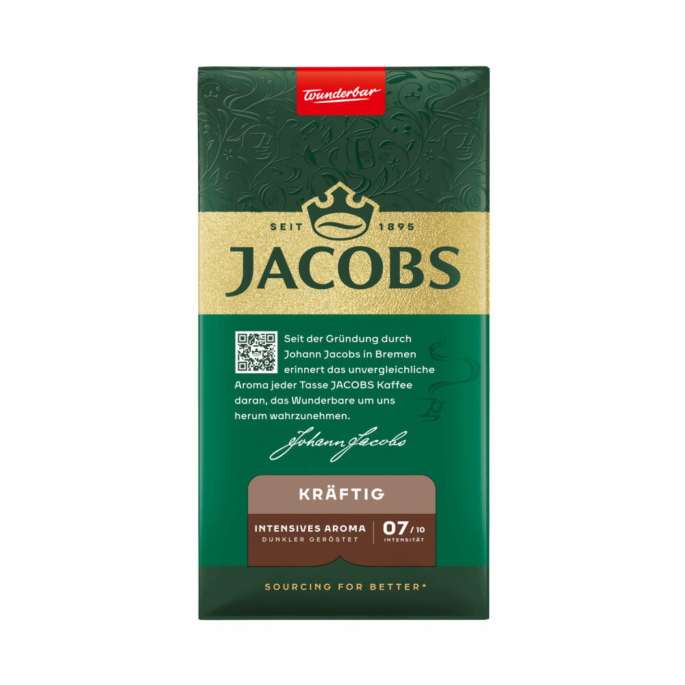 Jacobs Krönung Kräftig, gemahlener Röstkaffee, Filterkaffee, Kaffee, Vollmundig und Intensiv, 500 g
