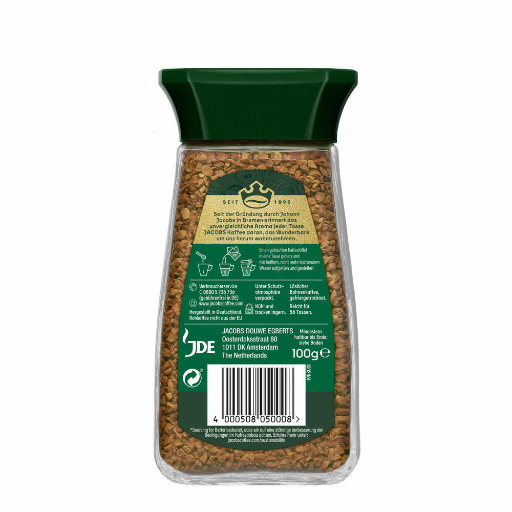 Jacobs Krönung, Löslicher Kaffee, Instantkaffee, Instant Kaffee, Löskaffee, Glas, 100 g
