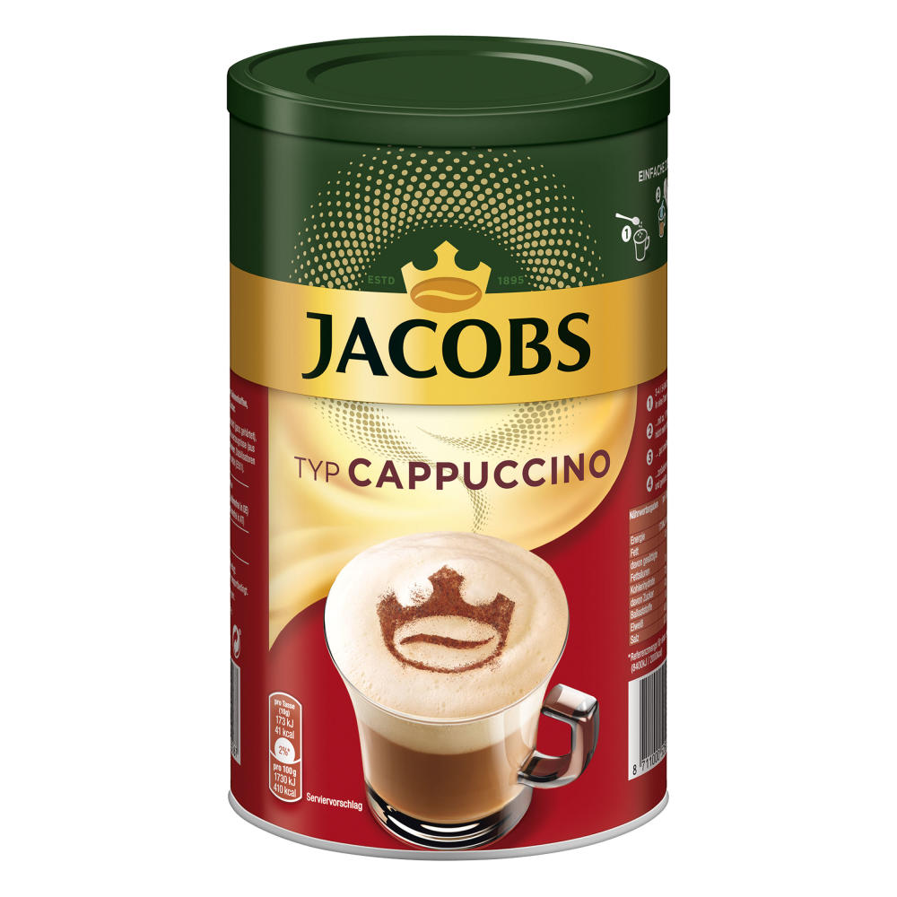 Jacobs Krönung Typ Cappuccino Dose, Feine Cremigkeit, Instant Kaffee, mild, 6 x 400g, 606484