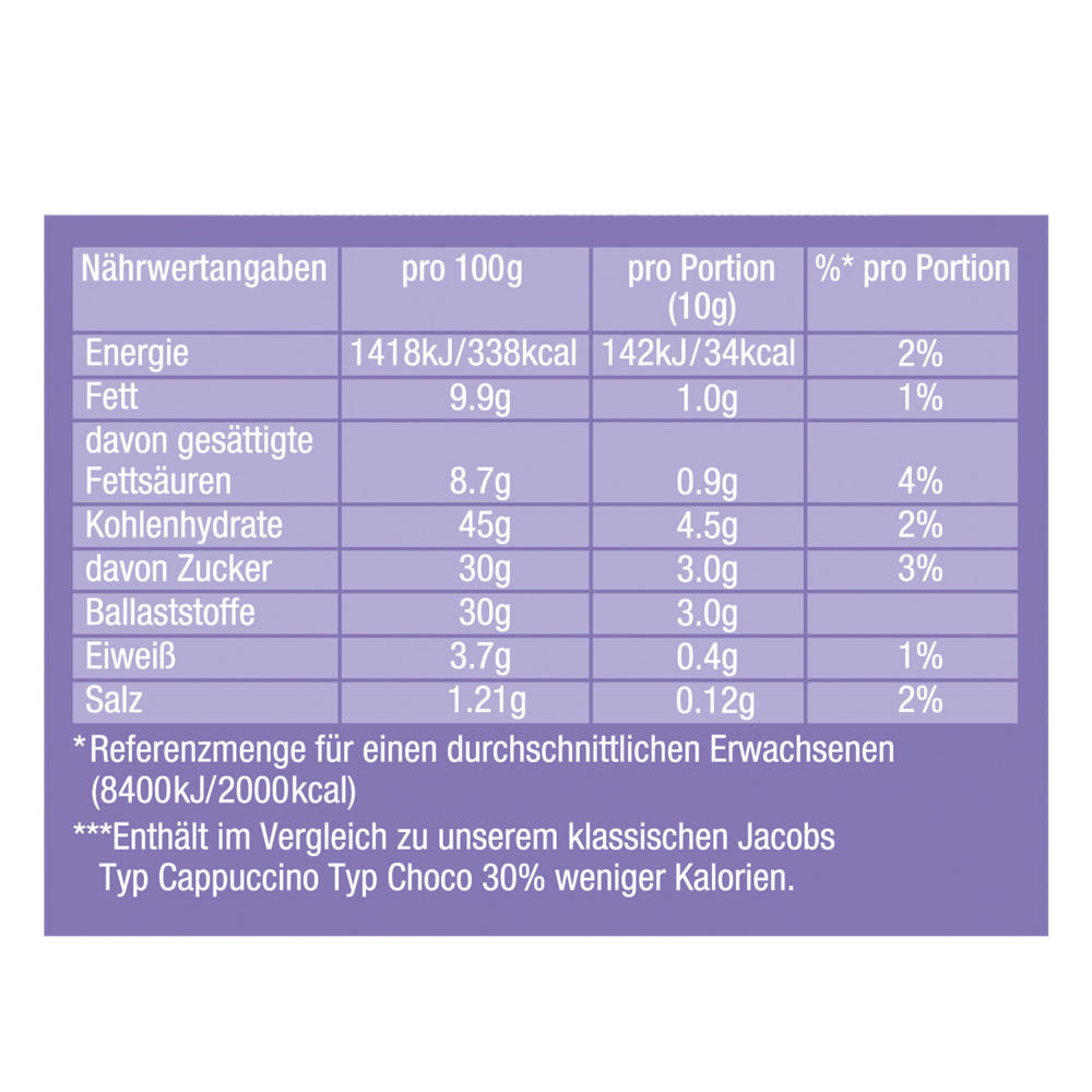 Jacobs Momente Choco Cappuccino so leicht, Mild mit Milka Schokonote, kalorienarm, Nachfüllbeutel 400g, 249569