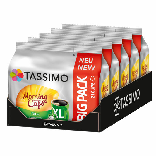 Tassimo Morning Cafe Filter Big Pack Set of 5, Coffee, Coffee Capsules, Ground Roasted Coffee, 5 x 21 T-Discs