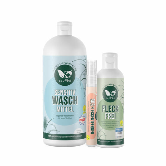 ecoPhil Sensitiv Bundle 3-tlg., Sensitiv Waschmittel, SOS Fleckentferner, Fleckfrei-Mittel