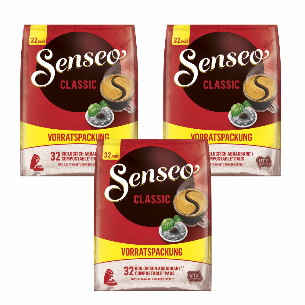Senseo Kaffeepads Classic Vorratspackung 3er Set, Klassisch, gemahlener Röstkaffee, 3x32 Pads