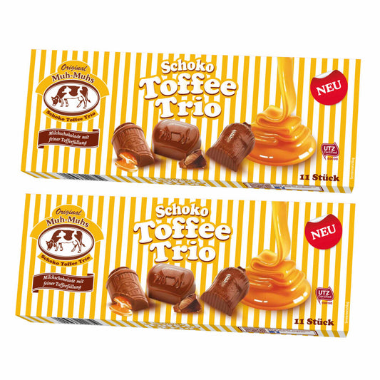 Original Muh-Muhs Schoko Toffee Trio 2er Set, Milchschokolade mit Toffeefüllung 2 x 11 Stück/132g