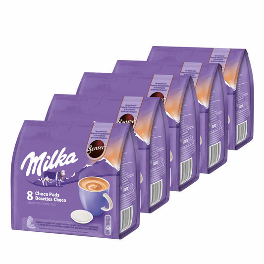 Senseo Milka Choco Pads 5er Set, Schokoladengetränk, Kakaogetränk, Kaffeepads, 5 x 8 Pads / Portionen