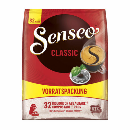 Senseo Kaffeepads Classic Vorratspackung, Klassisch, gemahlener Röstkaffee, 32 Pads