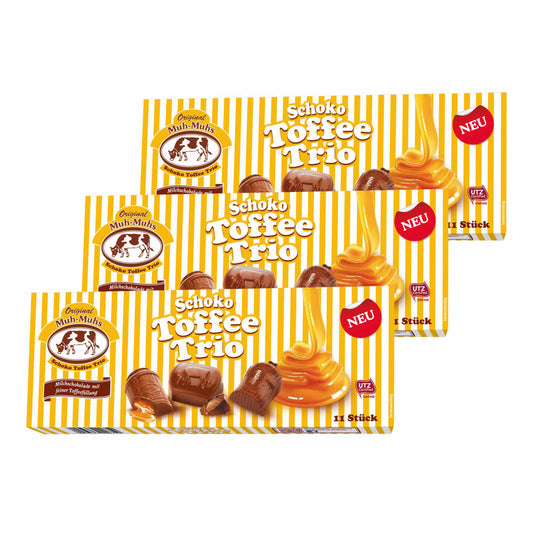 Original Muh-Muhs Schoko Toffee Trio 3er Set, Milchschokolade mit Toffeefüllung 3 x 11 Stück/132g