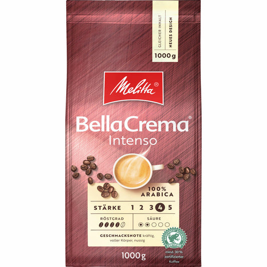 Melitta Bella Crema Intenso, Bohnenkaffee, ganze Bohnen, Kaffeebohnen, 1 kg