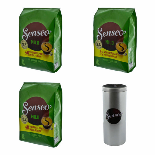 Senseo Kaffeepads Mild Roast, Feiner und Samtweicher Geschmack, Kaffee Pads für Kaffepadmaschinen, 144 Pads, mit Paddose