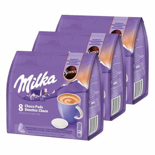 Senseo Milka Choco Pads 3er Set, Schokoladengetränk, Kakaogetränk, Kaffeepads, 3 x 8 Pads / Portionen