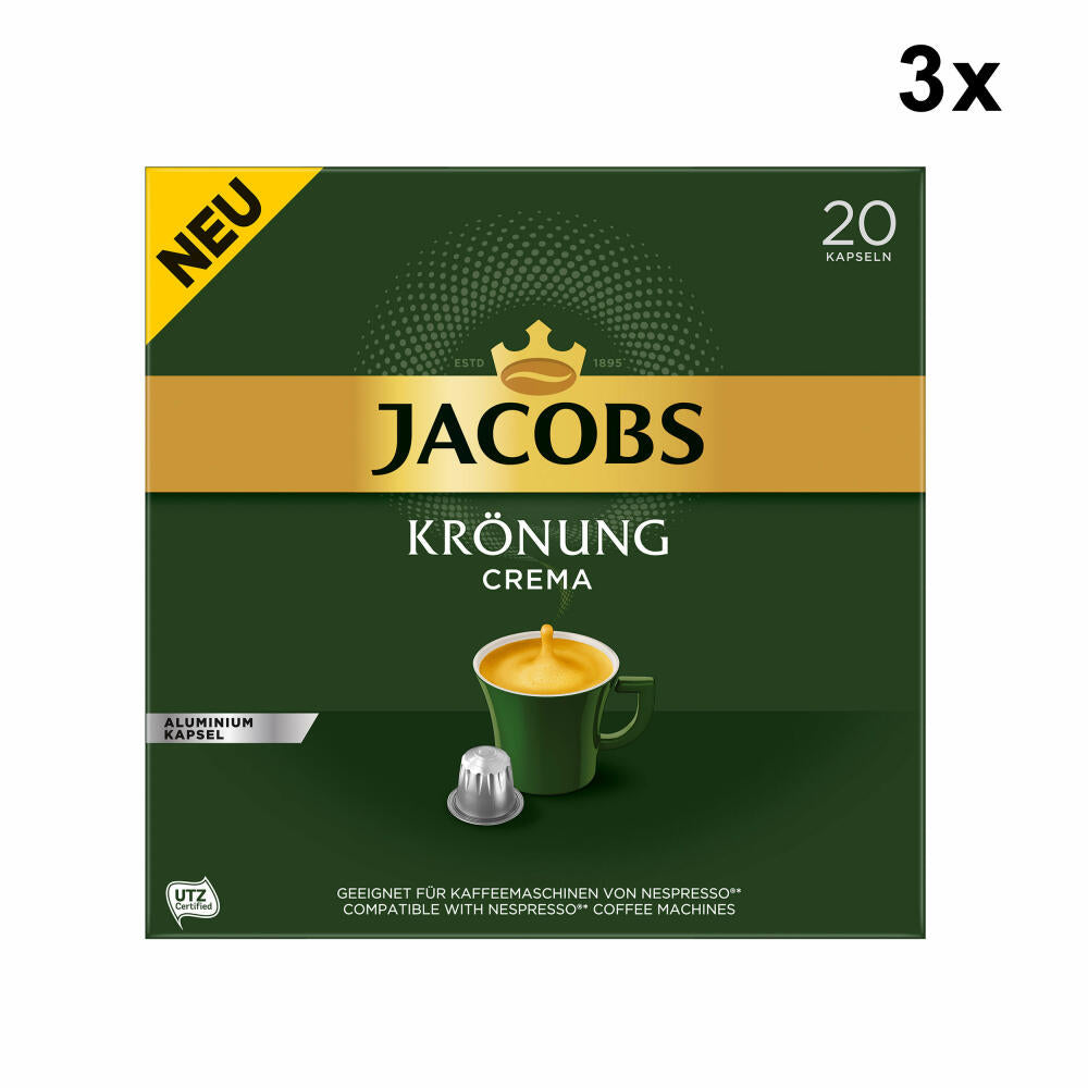 Jacobs Krönung Crema 3er Set, Kaffeekapseln, Nespresso Kompatibel, Kaffee, 3 x 20 Kapseln