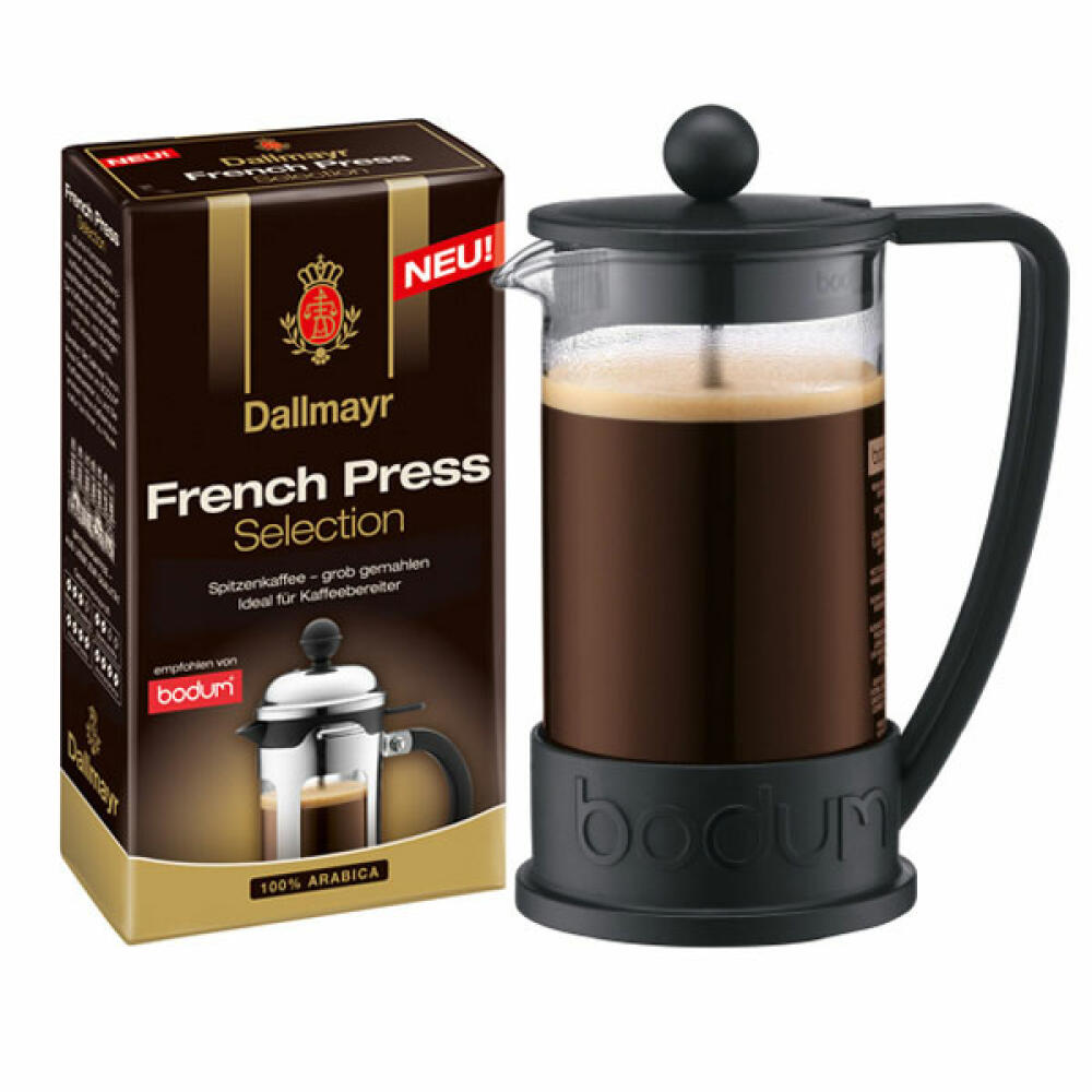 Bodum Brazil Kaffeebereiter inkl. Dallmayr French Press Selection, Gemahlener Röstkaffee, 250 g