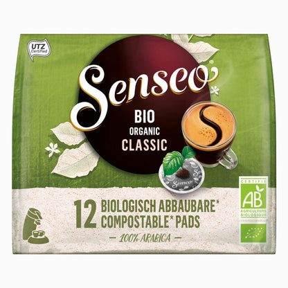 Senseo Kaffeepads Bio Organic Classic, 10er Pack, Kaffeepad, Kaffee Pad, Biologisch abbaubar, 120 Pads