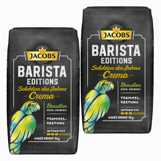 Jacobs Barista Editions Selection of the Year Brazil, 2-pack, bean coffee, whole beans, roasted coffee, coffee beans, 2 x 1000 g