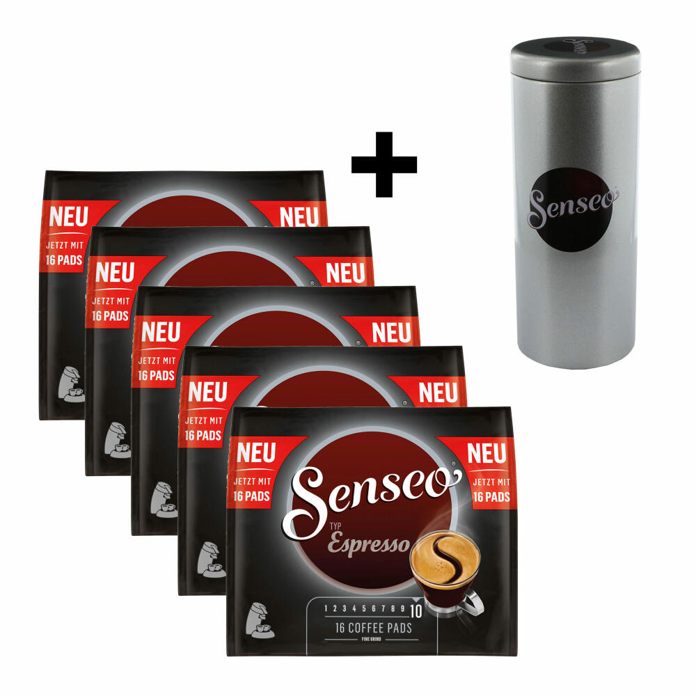 Senseo Typ Espresso Kaffeepads Röstkaffee Kaffee 5 x 16 Pads mit Premium Paddose