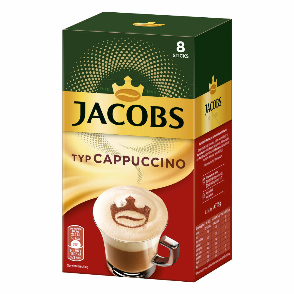 Jacobs Instant Cappuccino, Löslicher Kaffee, Instantkaffee, Löskaffee, 8 Portionen à 14.4 g