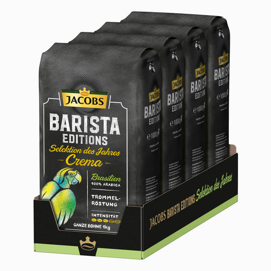 Jacobs Barista Editions Selection of the Year Brazil, pack of 4, bean coffee, whole beans, roasted coffee, coffee beans, 4 x 1000 g