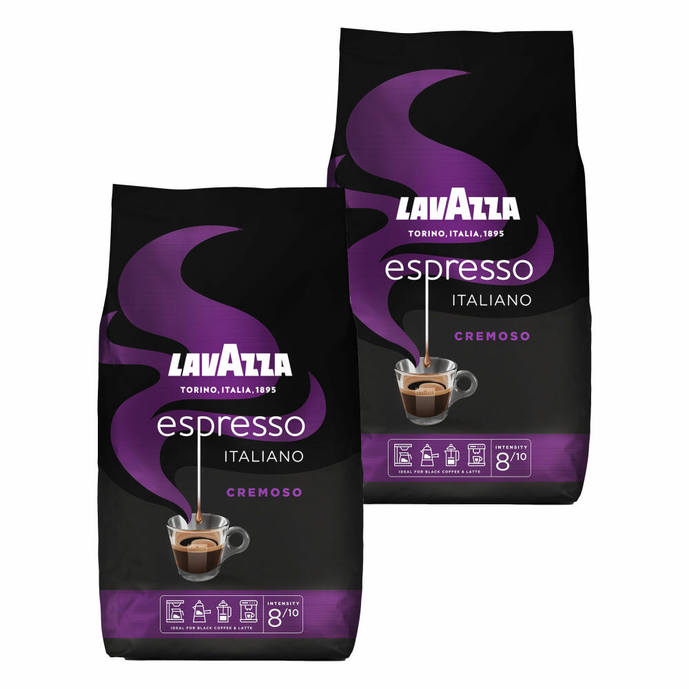 Lavazza Kaffee Espresso Italiano Cremoso, ganze Bohnen, Bohnenkaffee, Set, 2 x 1000 g