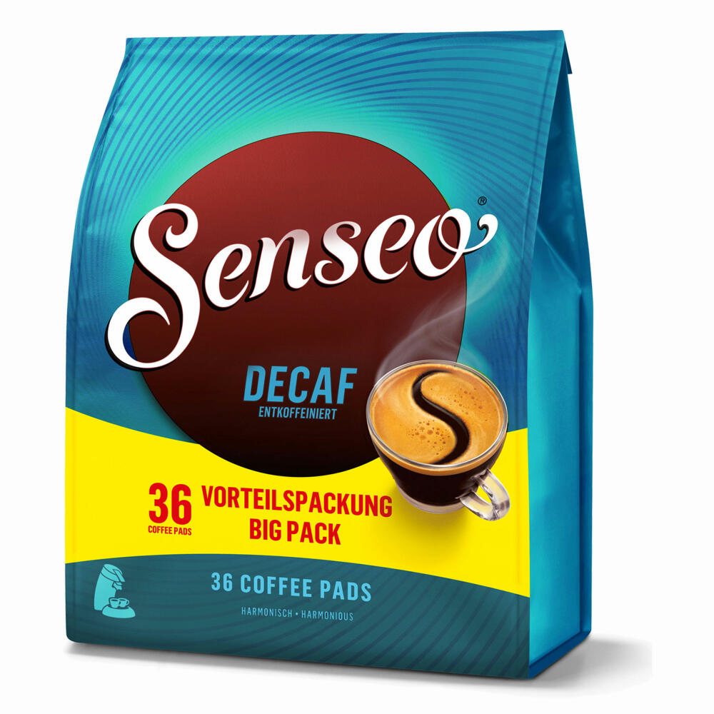 Senseo Kaffeepads Entkoffeiniert / Decaf, Reiches Aroma, Intensiv & Ausgewogen, Kaffee für Kaffepadmaschinen, 108 Pads, mit Paddose