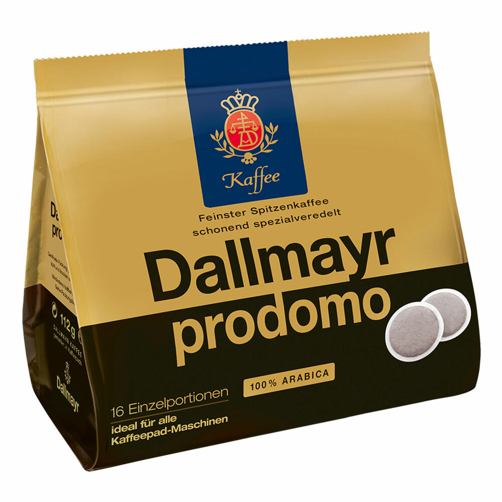 Dallmayr Prodomo Kaffeepads, für alle Pad Maschinen, Röstkaffee, Spezialveredelt, 16 Pads, á 7 g