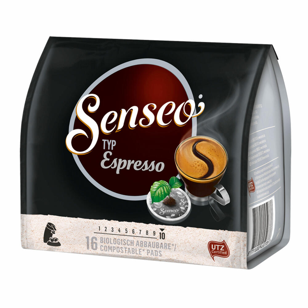 Senseo Typ Espresso Kaffeepads, Röstkaffee, Kaffee, 16 Pads, mit Premium Paddose