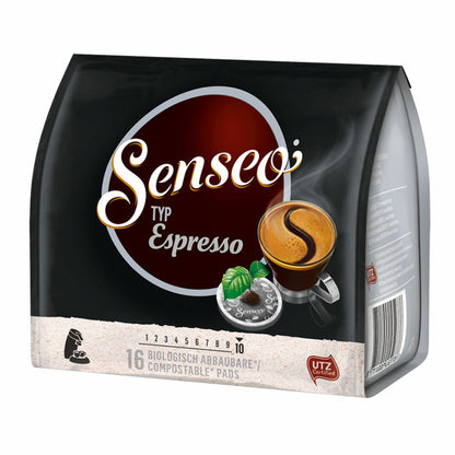 Senseo Typ Espresso Kaffeepads, Röstkaffee, Kaffee, 5 x 16 Pads, mit Padhalter und Paddose