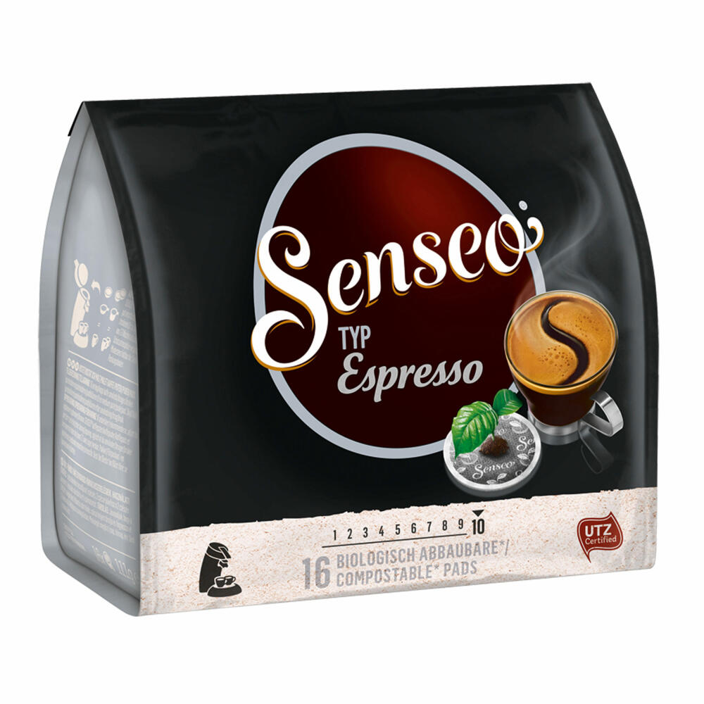 Senseo Typ Espresso Kaffeepads, Röstkaffee, Kaffee, 5 x 16 Pads, mit Padhalter und Paddose