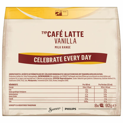 Senseo Kaffeepads Café Latte Vanilla, Vanille Milchkaffee, Milch Kaffee Pad, 80 Pads