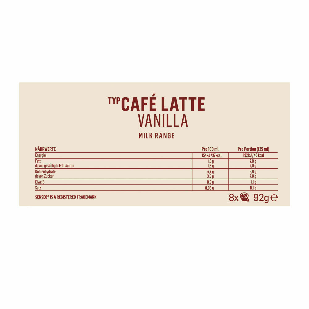 Senseo Kaffeepads Café Latte Vanilla, Vanille Milchkaffee, Milch Kaffee Pad, 8 Pads