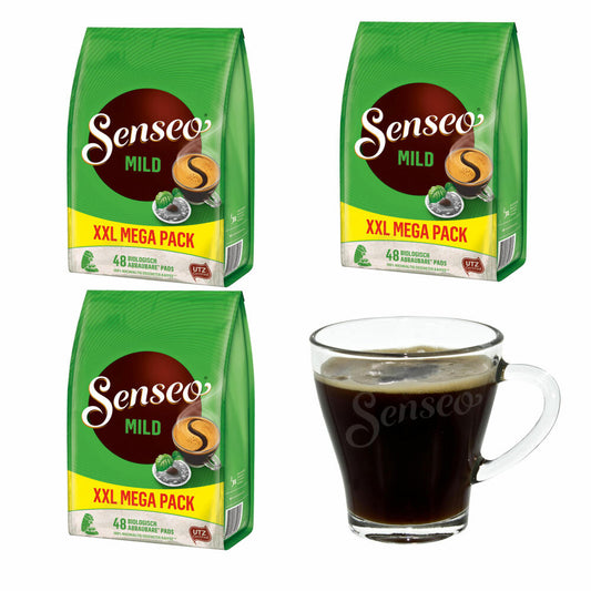 Senseo Kaffeepads Mild Roast, Feiner und Samtweicher Geschmack, Kaffee Pads für Kaffepadmaschinen, 144 Pads, mit Tasse