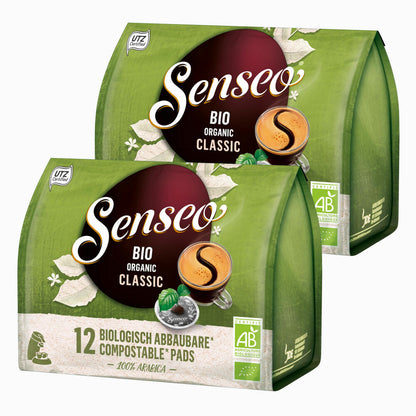 Senseo Kaffeepads Bio Organic Classic, 2er Pack, Kaffeepad, Kaffee Pad, Biologisch abbaubar, 24 Pads
