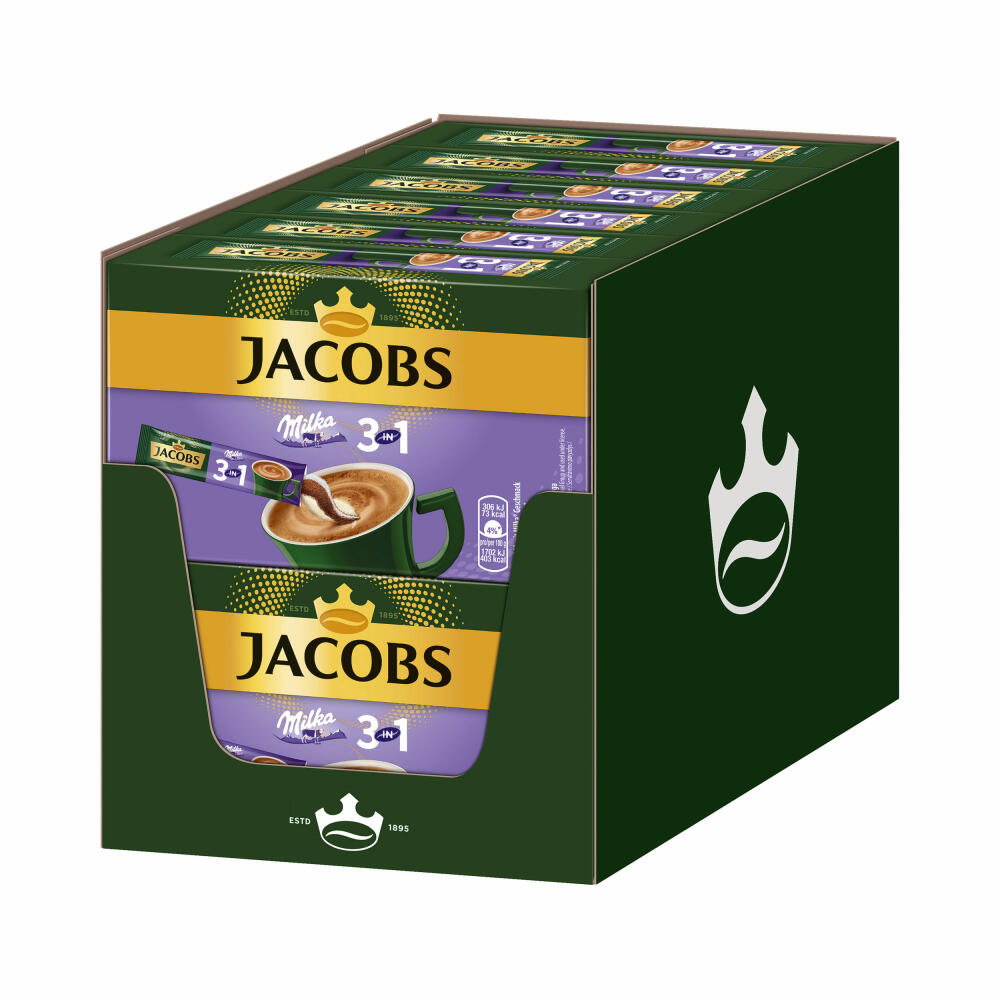 Jacobs 3in1 Milka 12er Set, Instant-Kaffee mit Kakao, löslicher Bohnenkaffee, 12x10 Sticks
