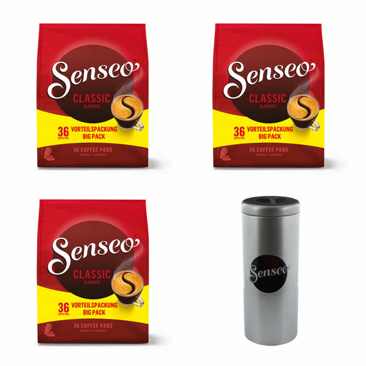 Senseo Kaffeepads Classic / Klassisch, Intensiver und Vollmundiger Geschmack, Kaffee für Kaffepadmaschinen, 108 Pads, mit Paddose