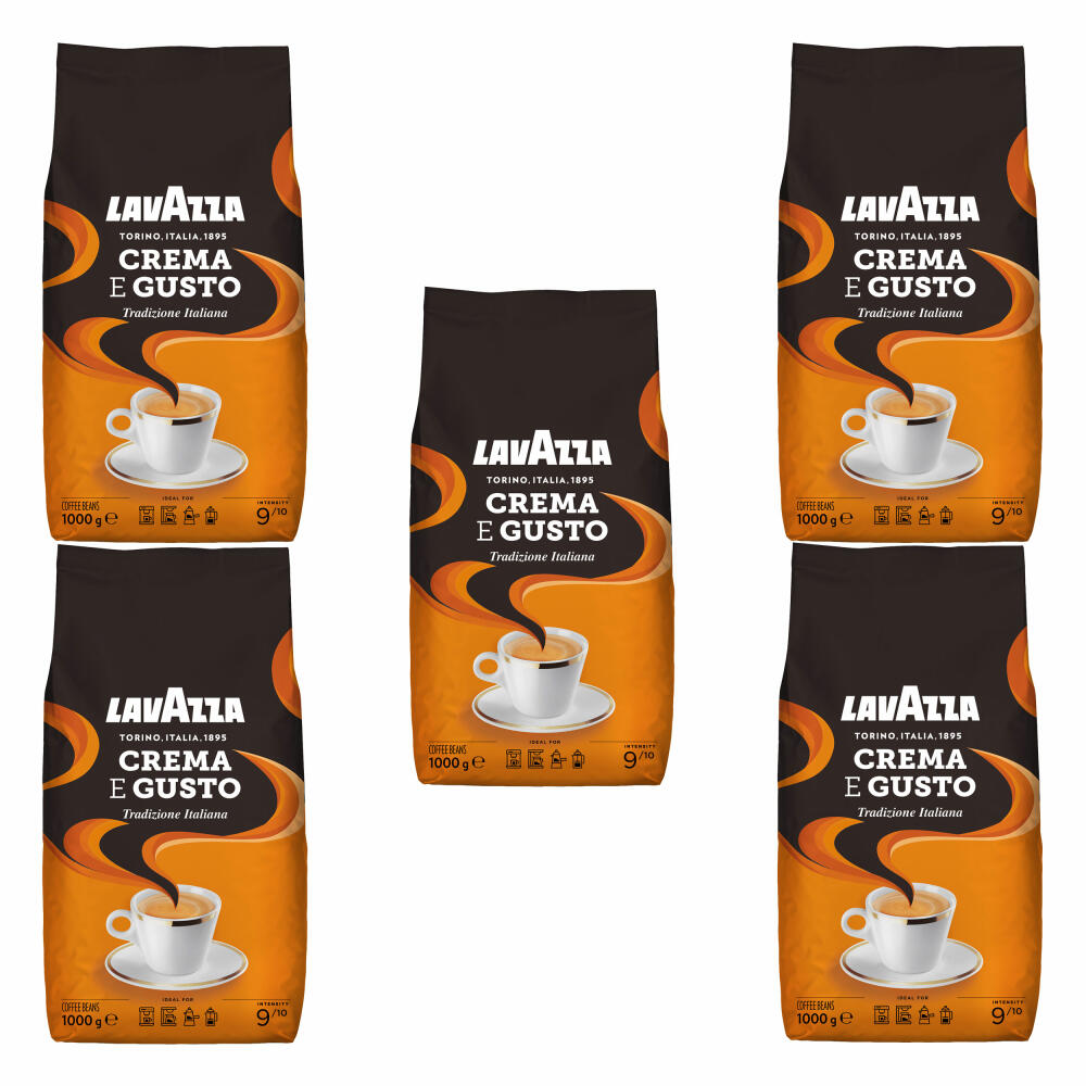 Lavazza Kaffee Crema E Gusto, ganze Bohnen, Bohnenkaffee, Set, 5 x 1000 g