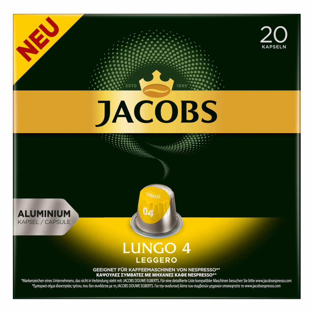 Jacobs Lungo 4 Leggero Kaffeekapseln, Nespresso Kompatibel, Kaffee, 200 Kapseln, á 5.2 g