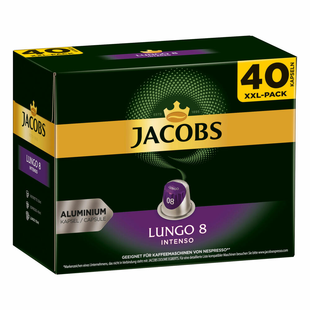 Jacobs Lungo 8 Intenso, Kaffeekapseln, Nespresso Kompatibel, Kaffee, 80 Kapseln, á 5.2 g