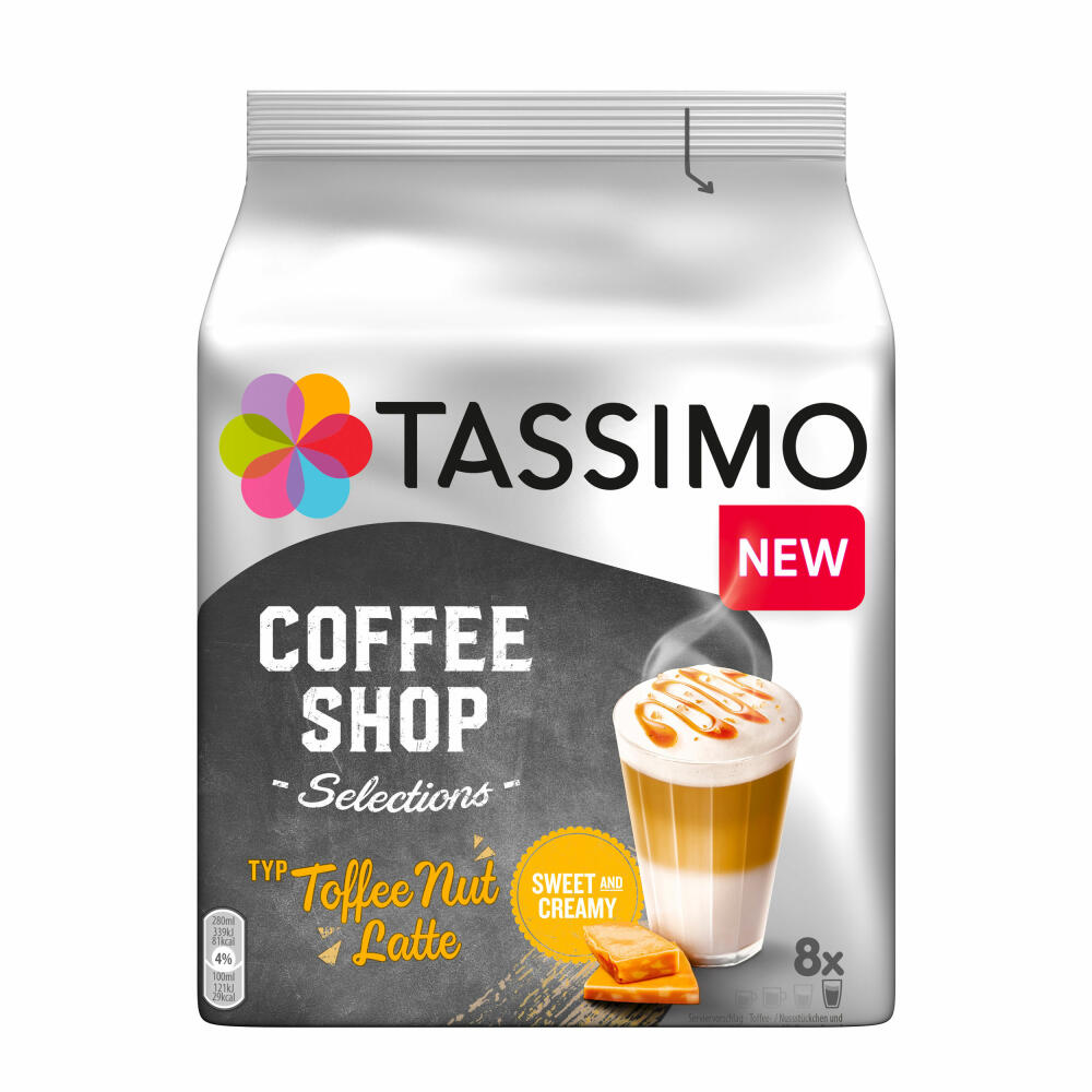 Tassimo Toffee Nut Latte 4er Set, Coffee Shop Selections, Karamell-Geschmack, 64 T-Discs / 32 Portionen