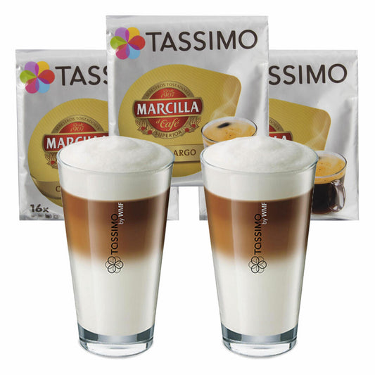Tassimo Marcilla Café Largo Geschenkset mit Glas, 5-tlg., Kaffee, Kaffeekapsel, Gemahlener Röstkaffee, T-Discs
