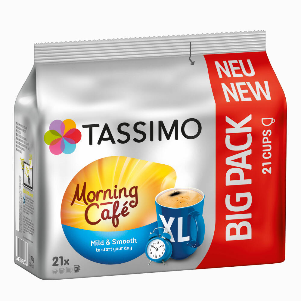 Tassimo Morning Café Mild XL, Frühstücks Kaffee, Morgen Kaffeekapsel, Gemahlener Röstkaffee, 21 T-Discs