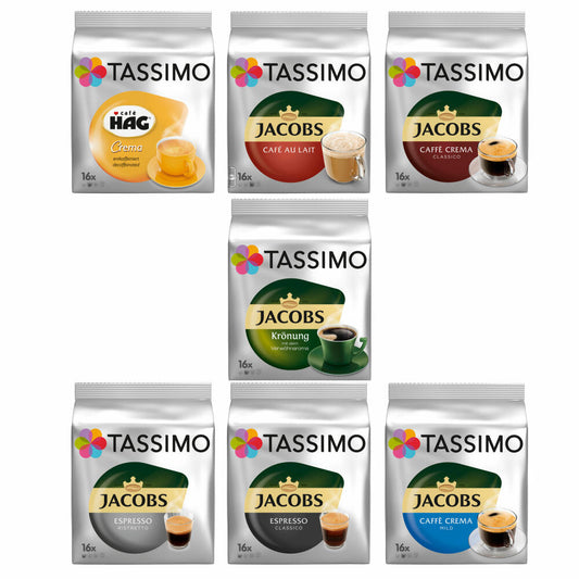 Tassimo T-Discs im Set, 6 Sorten, bis zu 96 Discs, Kaffee, Kapsel, freie Auswahl