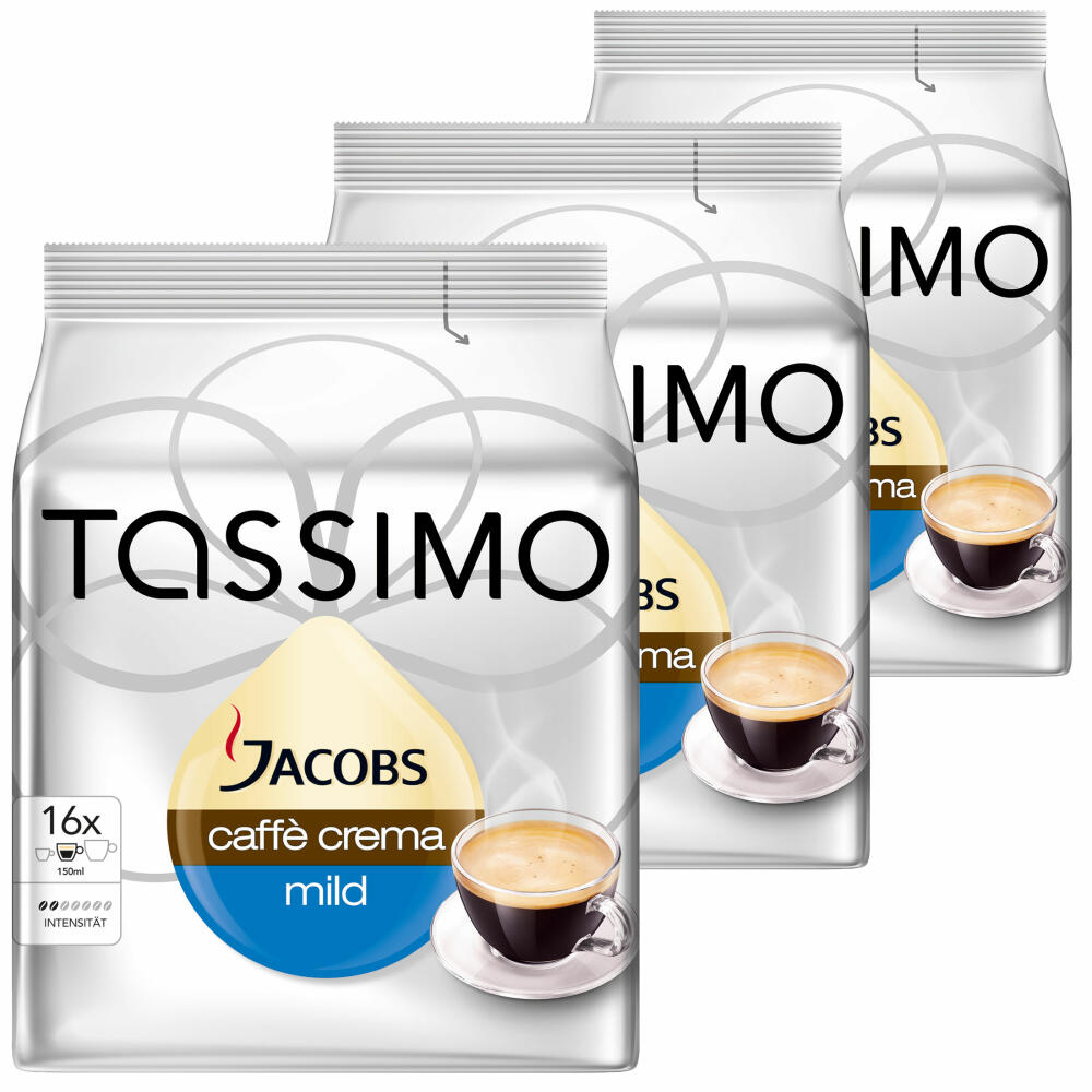 Tassimo Jacobs Caffè Crema Mild, Kaffee, Kaffeekapsel, gemahlener Röstkaffee, 3 x 16 T-Discs