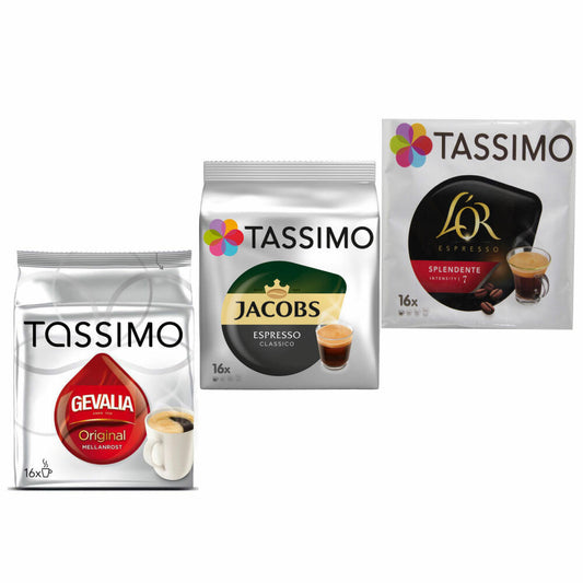Tassimo Espresso Wake-Up Set: Jacobs, Gevalia,  L´Or, Kaffee, Kaffeekapsel, 3er Pack, 3 x 16 T-Discs