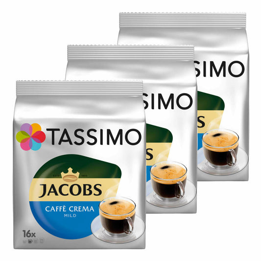 Tassimo Jacobs Caffè Crema Mild, Kaffee, Kaffeekapsel, gemahlener Röstkaffee, 3er Pack, 3 x 16 T-Discs