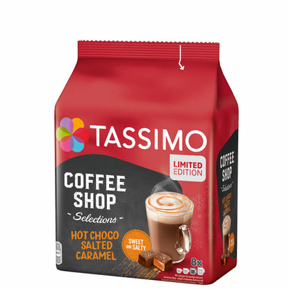 Tassimo Hot Choco Salted Caramel, Coffee Shop Selections, Kakaogetränk mit Karamellgeschmack, 8 T-Discs / Portionen