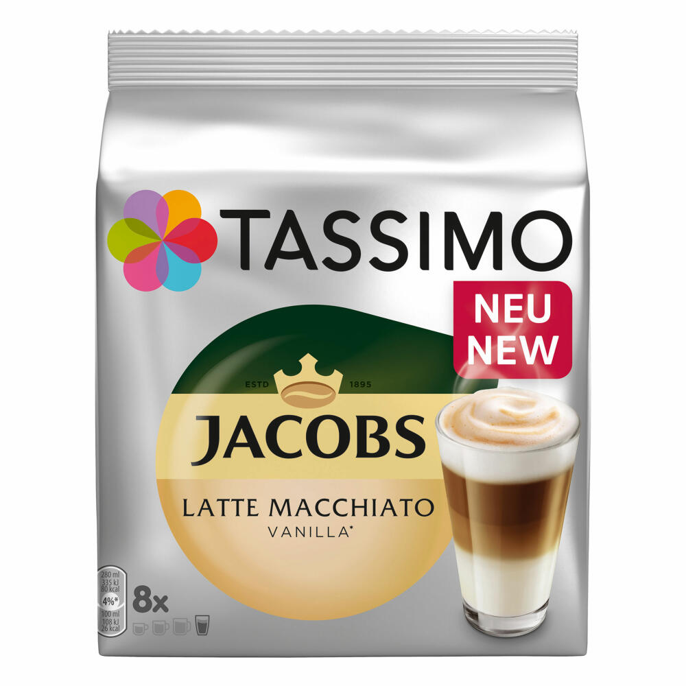 Tassimo Latte Macchiato Vanilla, Kaffee, Vanille Milchkaffee Kaffeekapsel, gemahlener Röstkaffee, 80 T-Discs / 40 Portionen