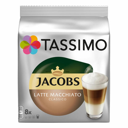 Tassimo Jacobs Latte Macchiato Classico, Kaffee, Milchkaffee, Kapseln, 16 T-Discs (8 Portionen)